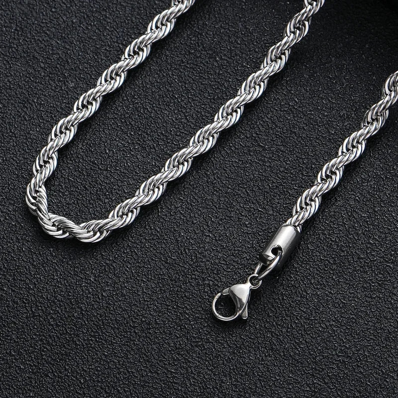 Stainless Steel Necklace for Women Men Twisted Rope Chain Waterproof Jewelry 16-30 Inches