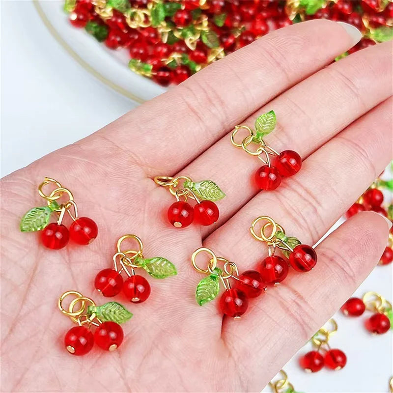 20Pcs Glass Red Cherry Acrylic Charms for Jewelry Making & Crafts