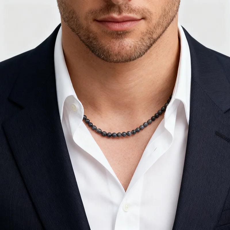 Men's Lava Bead Necklace with Healing 7 Colors Adjustable Short Collar