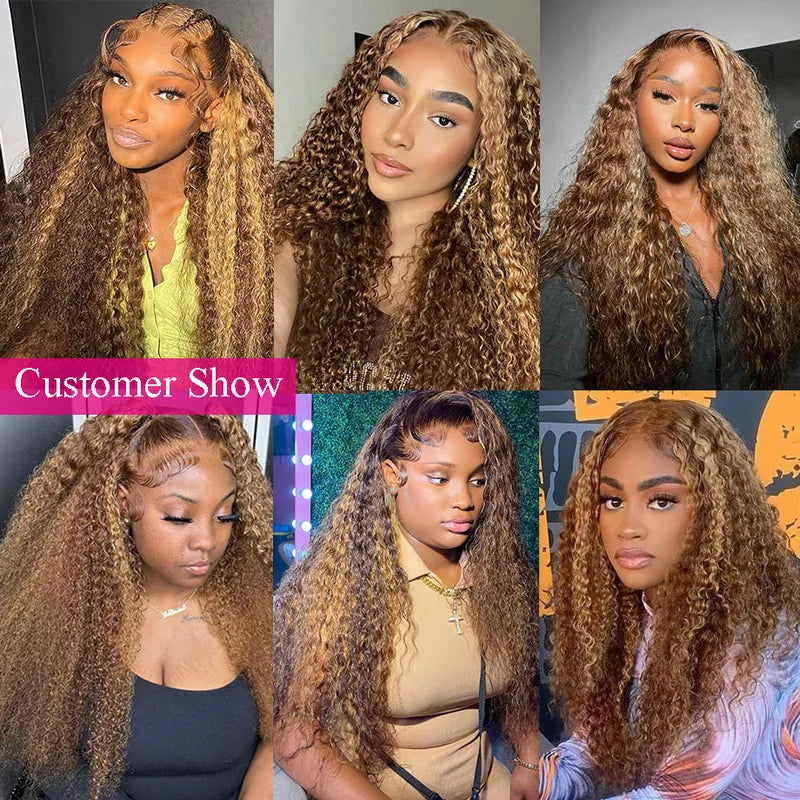 Curvique Human Hair Wigs for Women - Blonde Highlight, Deep Wave, 13x4 & 13x6 Lace Front