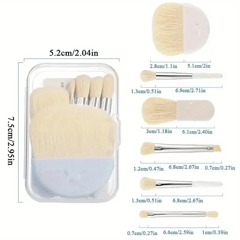 Mini Makeup Brush Set with Storage Box - 6 Pcs Portable Cosmetic Tools for Face & Blush