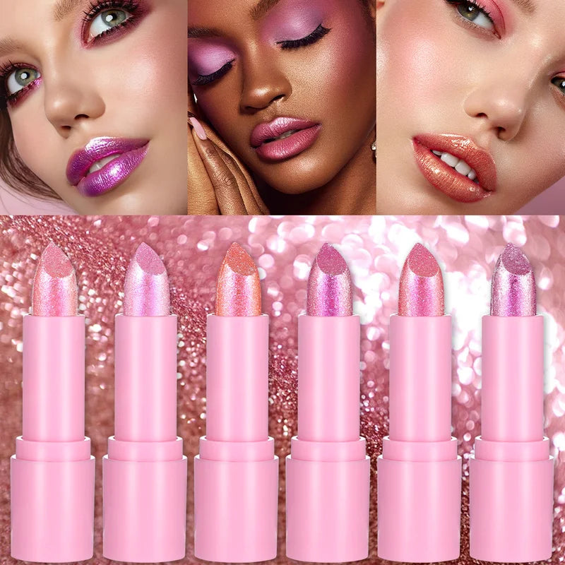 Sparkling Bow Lipstick Set - 6 Glitter Shades, Long-Lasting & Moisturizing