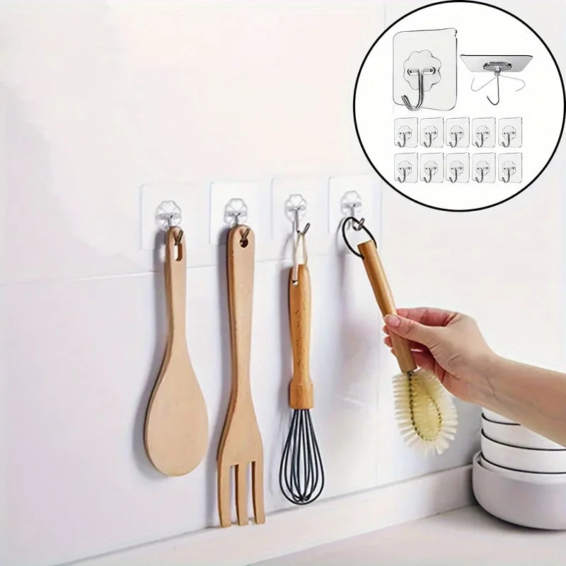 30 Pcs Transparent Self-Adhesive Wall Hooks for Kitchen Bathroom, Traceless Non-Slip Mounts