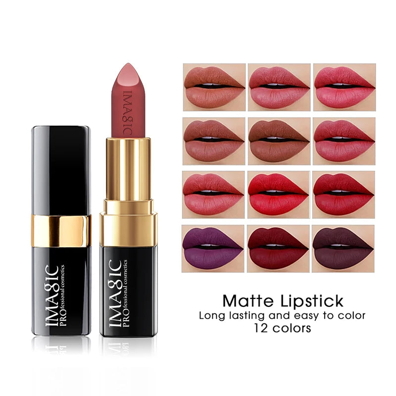 12-Color Matte Waterproof Lipstick Set Long Lasting Velvet Pigments for Beauty