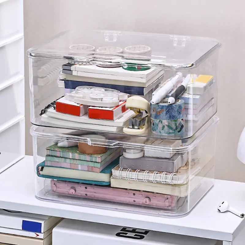 Stackable Plastic Storage Box with Flip Top Lid for Office and Home Organization