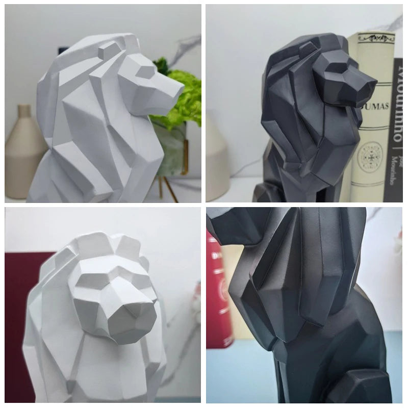 Resin Lion Figurine - Geometric Animal Sculpture for Home & Office Decor