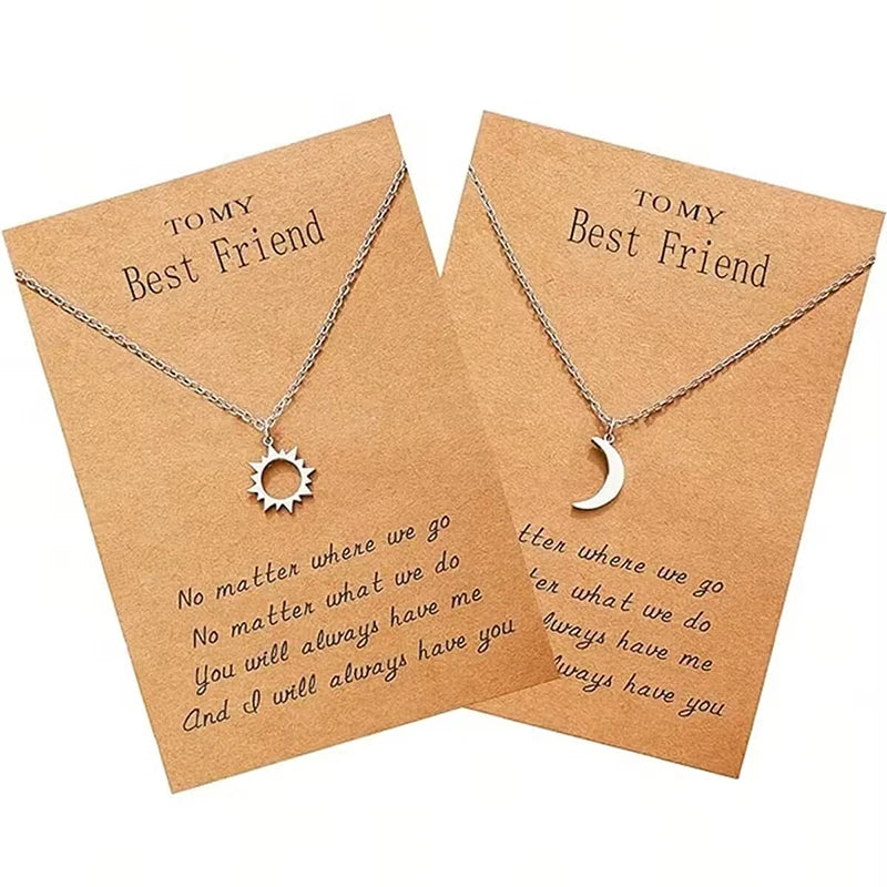 Sun Moon Necklace Set for Best Friends - Stainless Steel Friendship Jewelry