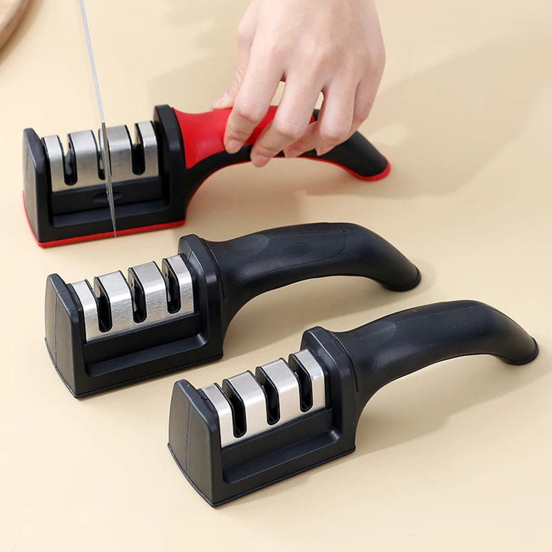 Multi-Function 3-Stage Knife Sharpener with Non-Slip Base Handheld Kitchen Tool