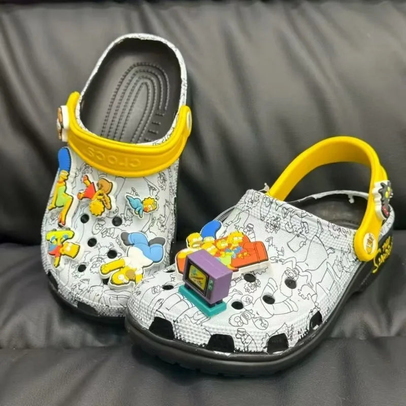 Unisex Cartoon Homer Marge Lisa Flip-Flops Beach Shoes Floral Non-Slip Soft-Soled