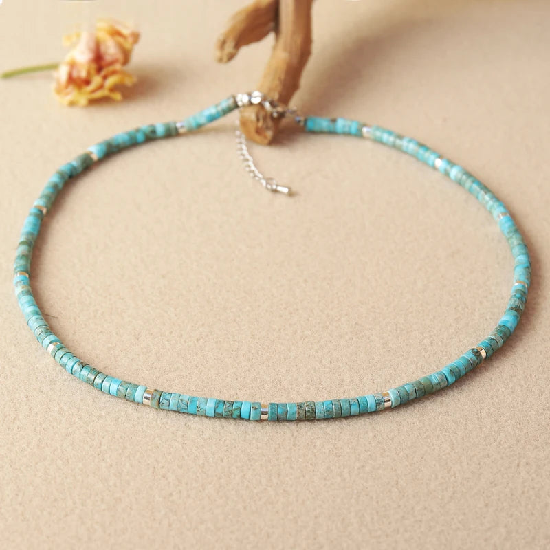 Natural Stone Turquoise Beaded Necklace for Daily Wear & Gifting - Handmade Jewelry