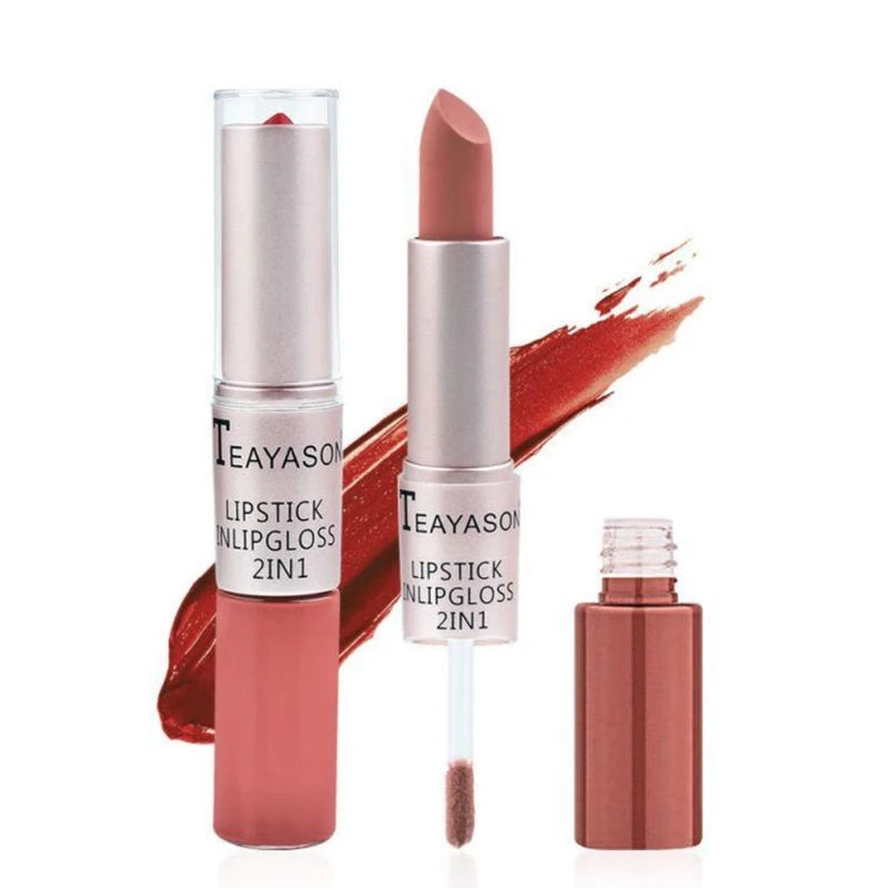 Double-Ended Velvet Matte Lipstick Pen - Long-Lasting, Non-Transfer, Brightening Lip Color