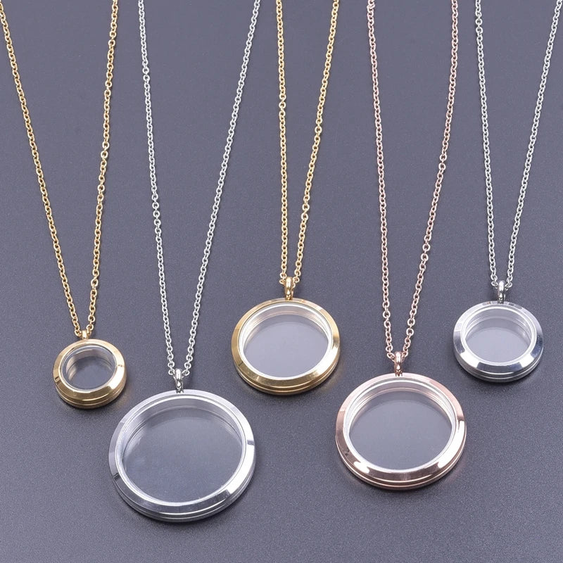 Memory Photo Locket Pendant Necklace with Floating Charm for Jewelry Women Men