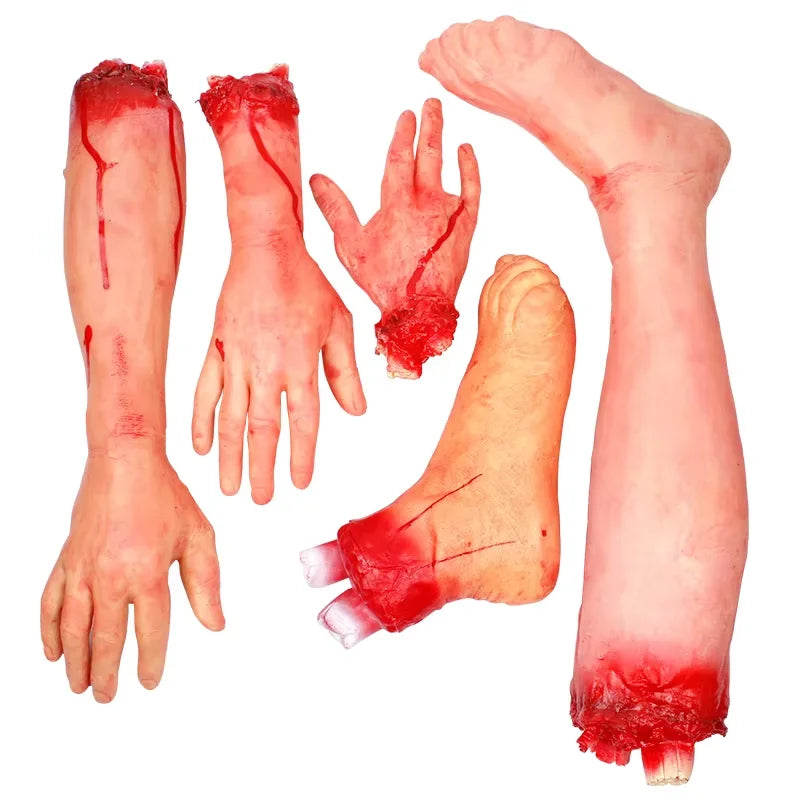 Halloween Bloody Body Parts Decor Set - Fake Hands Legs Arms Brain Heart Horror Props