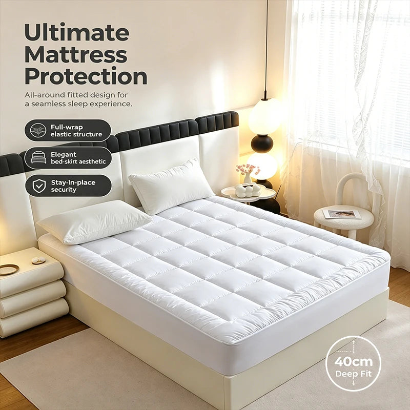 Dark Grey & White Mattress Topper Protector - 360GSM Comfort & Protection