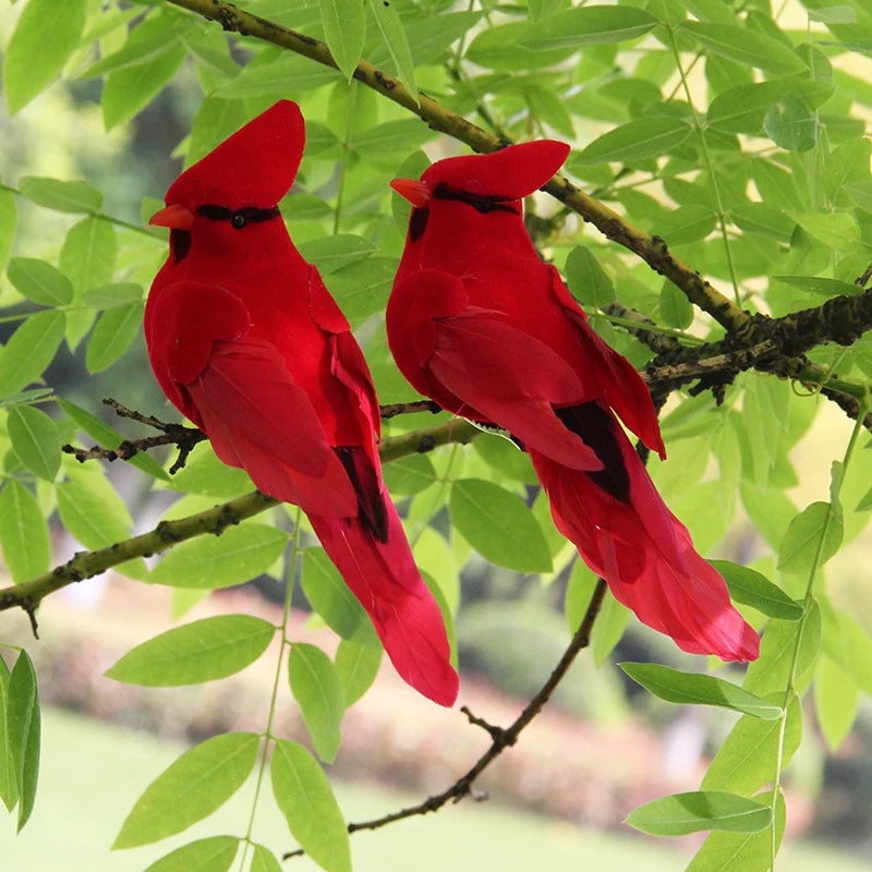 Red Feather Velvet Bird Decor - Artificial Ornamental Bird for DIY, Party & Home