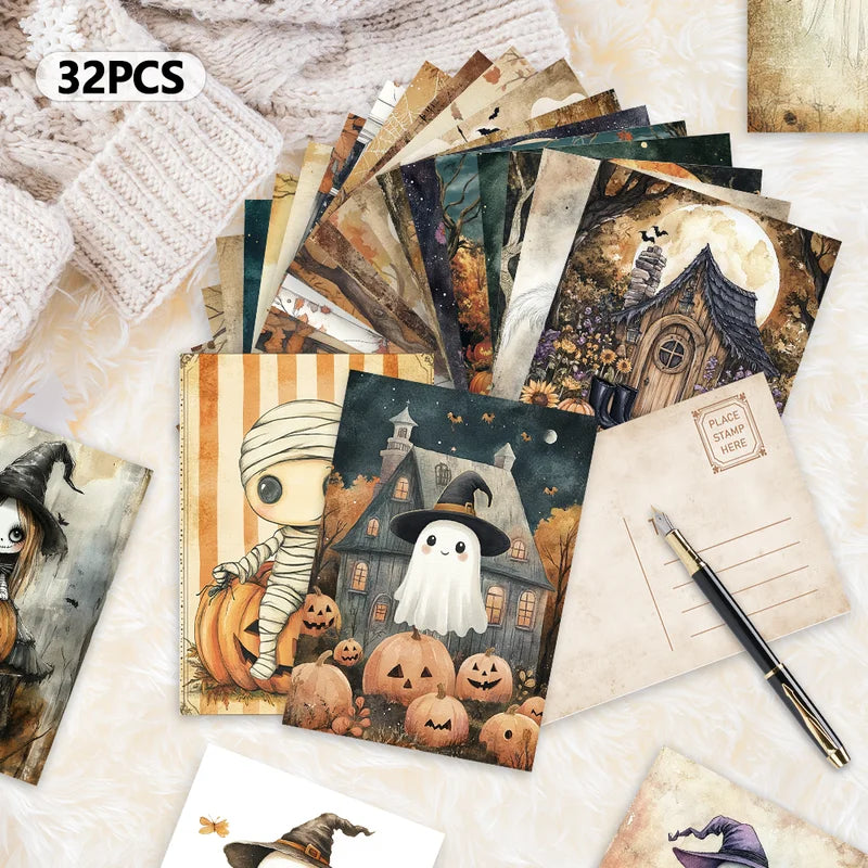 Vintage Halloween Postcard Set - Ghost Collectible Greeting Cards for Gift Giving