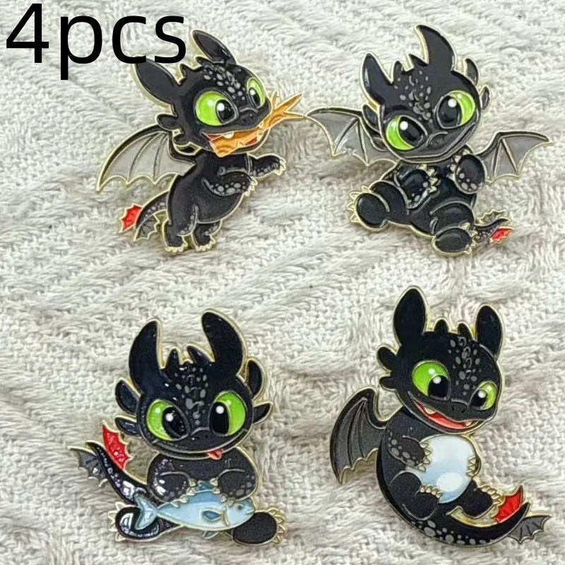 4-Pack Cute Cartoon Black Dragon Enamel Pins for Jackets Backpacks & Clothing