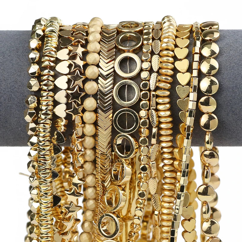 Natural Hematite Beads for Jewelry Making - 14k Gold Plated Spacer Beads, Round Star & Heart Shapes