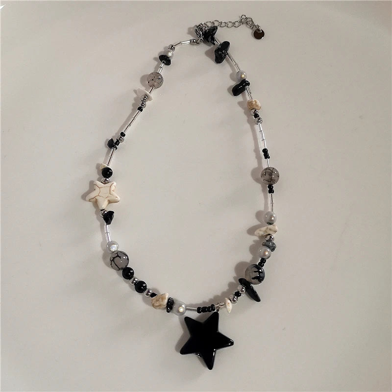 Kpop Goth Vintage Y2K Star Pendant Beaded Chain Necklace for Women & Men