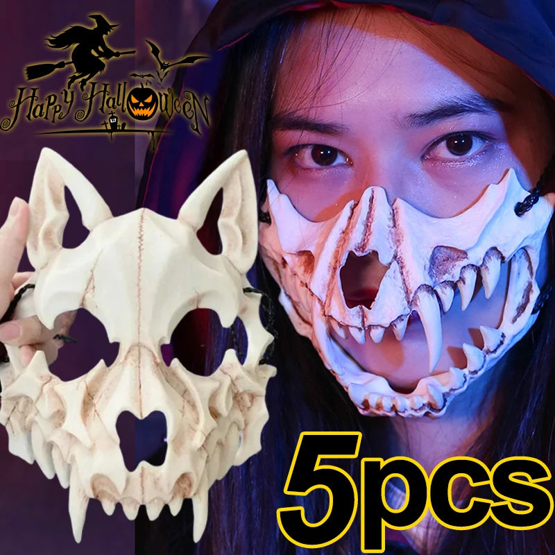 Halloween Half-Face Mask Cosplay Costume Mask Skull Tiger Dragon Wolf Tengu Party