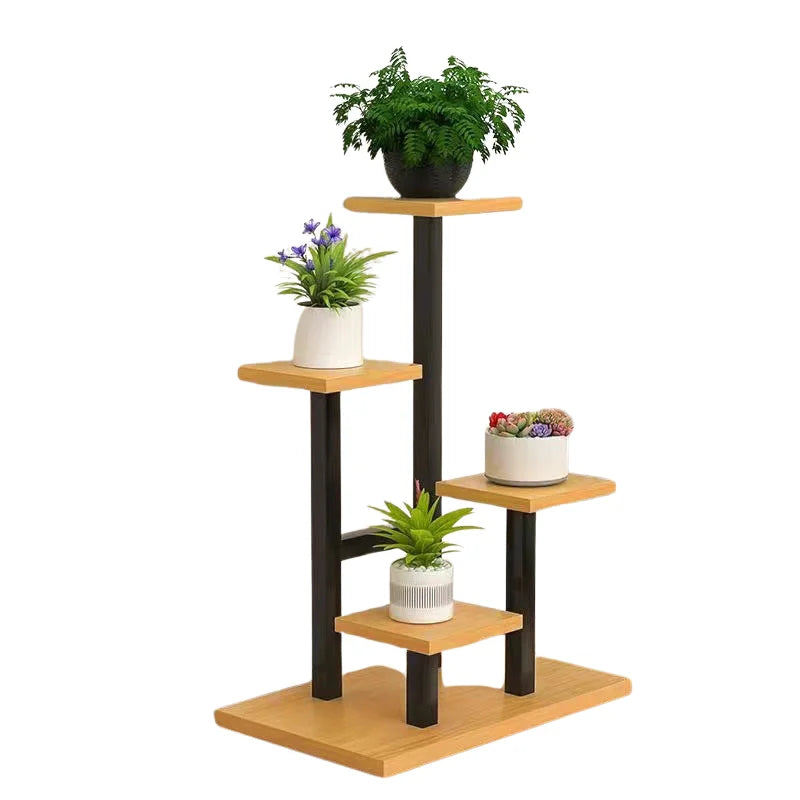 Heavy Duty Multi-Tier Iron Plant Stand with Wheels - Indoor & Outdoor Gardening