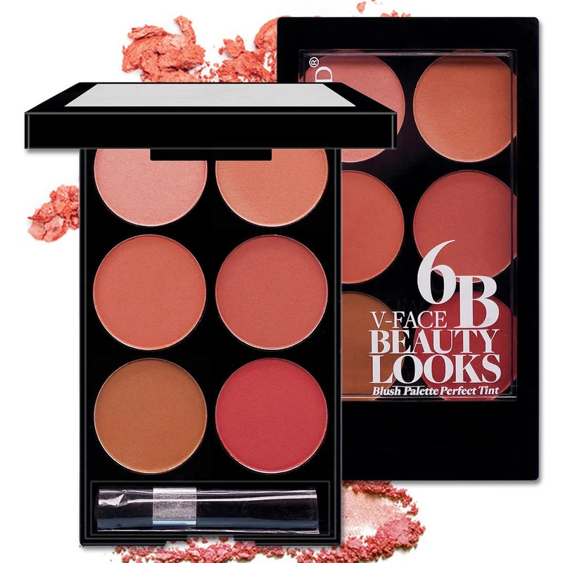 6-Color All-in-One Blush and Contouring Makeup Palette - Pearlescent Matte Powder