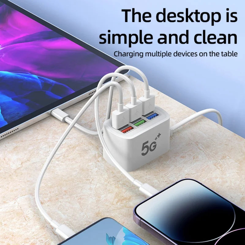 USB Charging Station 6-in-1 Power Strip with Fast Charging - 1m Cord, Multiple USB Ports