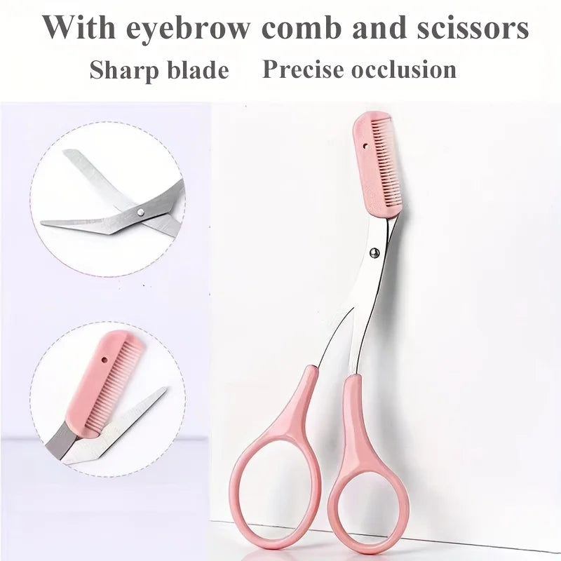 Precision Eyebrow Scissors with Pink Handle - Stainless Steel Grooming Tool
