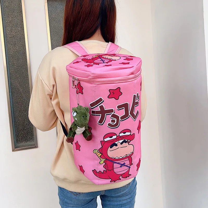Cute Crayon Shin-Chan Backpack for Kids, Large Capacity Crocodile Biscuit Bag with Zipper