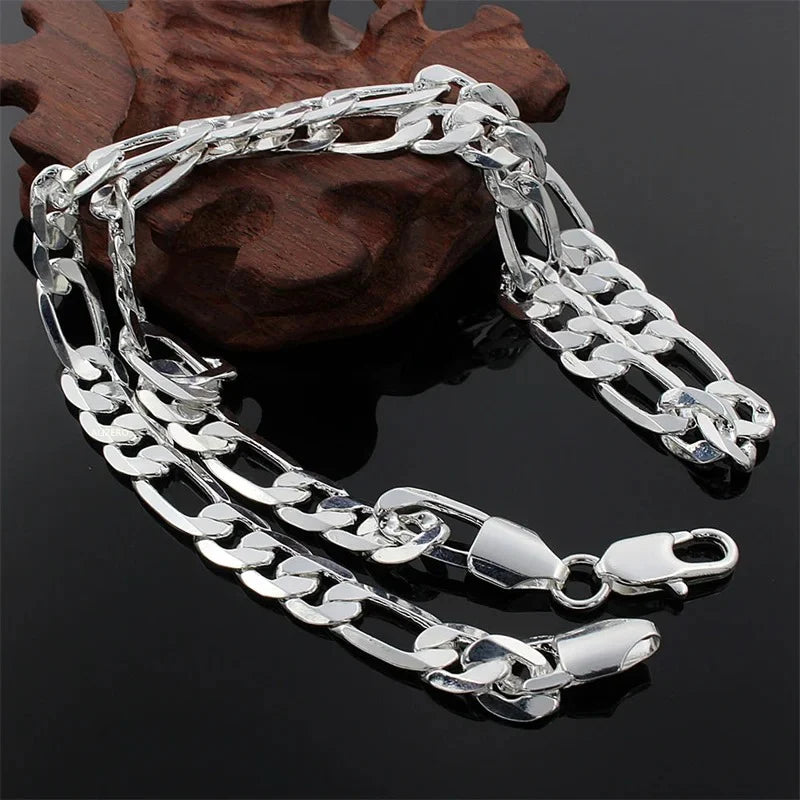 Men's Sterling Silver Chain Necklace 2MM-12MM 16-30 Inch High-End Jewelry