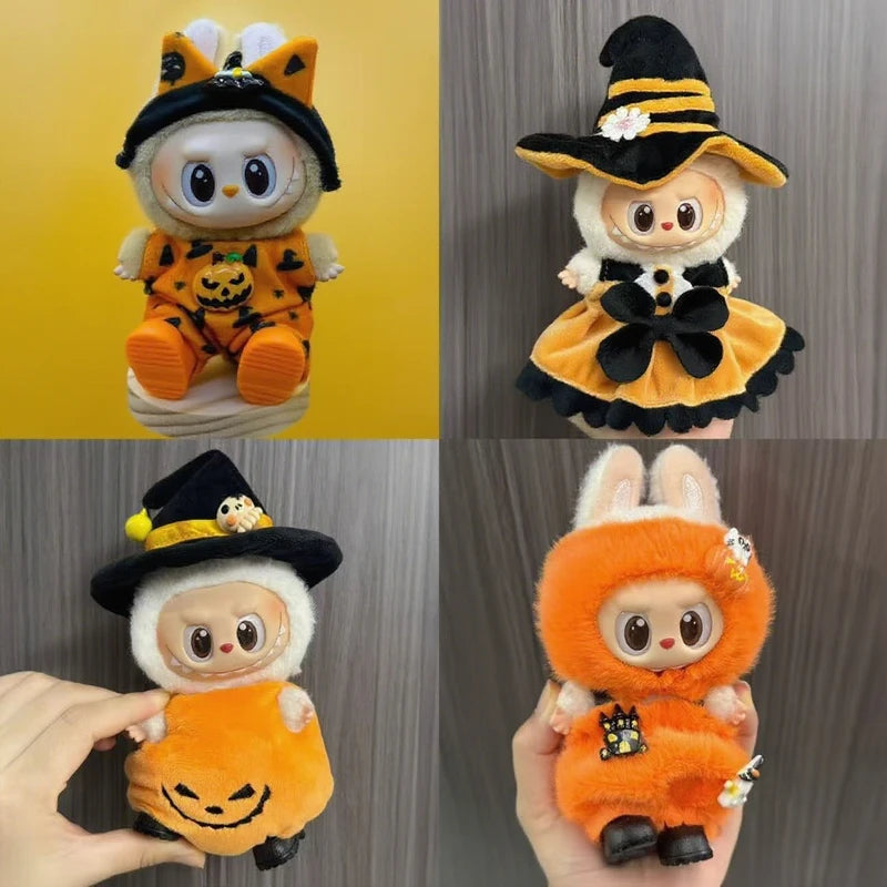 Halloween Pumpkin Cloak Hat for Labubu Dolls Accessories with Devil's Cloak and Witch Outfit