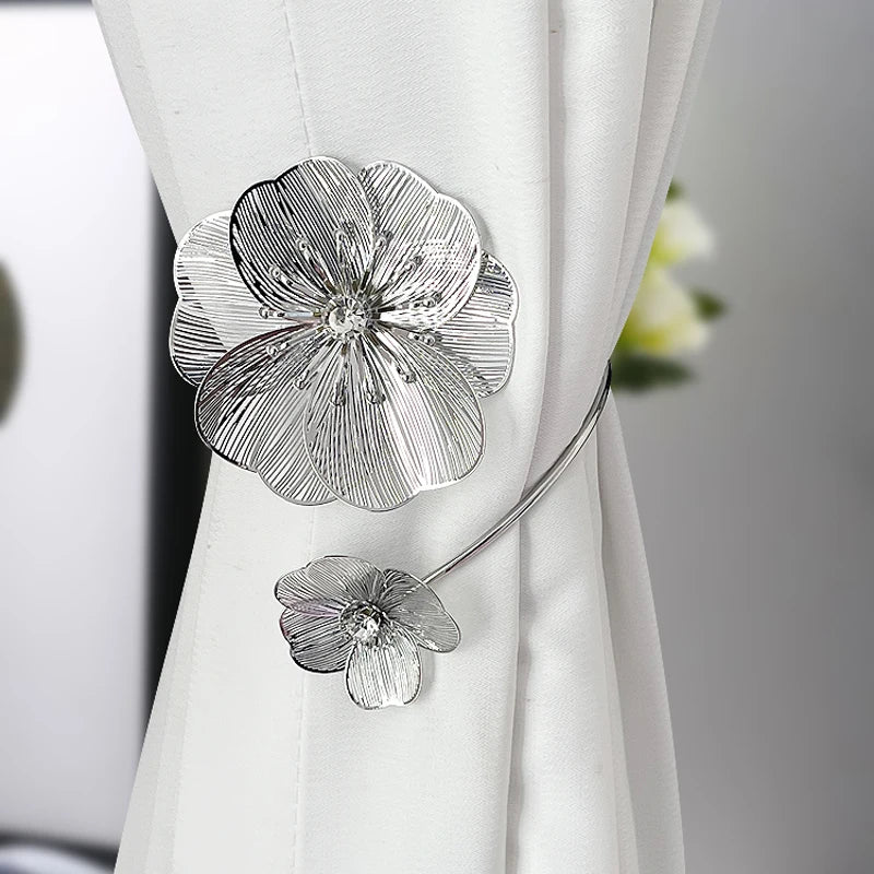 Decorative Gold Flower Alloy Curtain Clips & Ties for Living Room Bedroom Kitchen