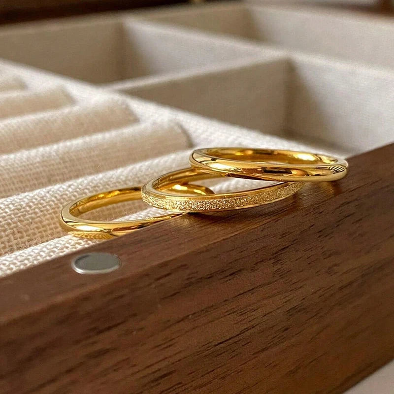 Vintage 3-Piece Gold Plated Stainless Steel Stacking Rings Set for Women