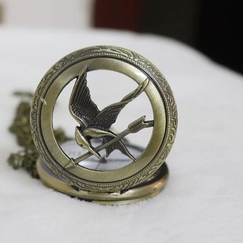 Retro Quartz Pocket Watch with Hollow Mockingbird Design - Stylish Bronze Finish