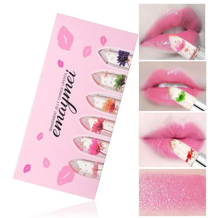 Color-Changing Lipstick Set with Dry Flower Jelly & Long-Lasting Moisture, 6 Pieces