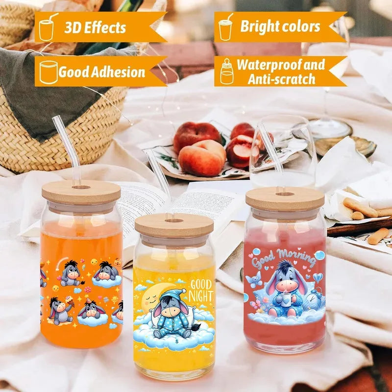 Kids Cartoon Eeyore Pooh Family UV Decals for Tumblers - 3D DTF Stickers