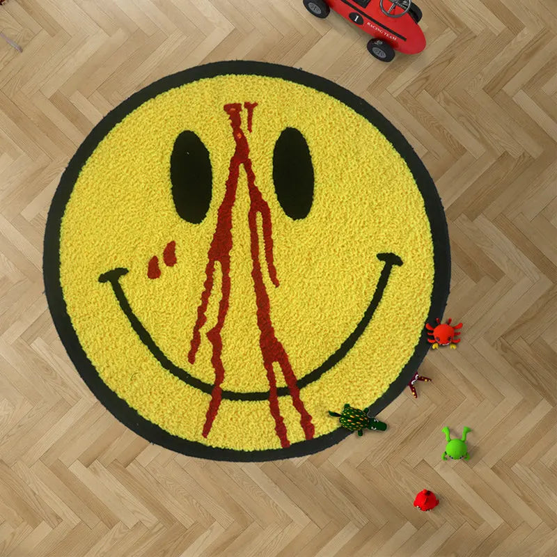 50cm Plush Round Trippy Smiling Rug - Non-Slip Bedroom & Living Room Floor Mat