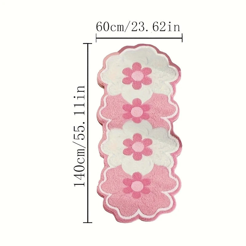 Pink Flower-Shaped Bedside Rug - Soft Non-Slip Floor Mat for Girls Room