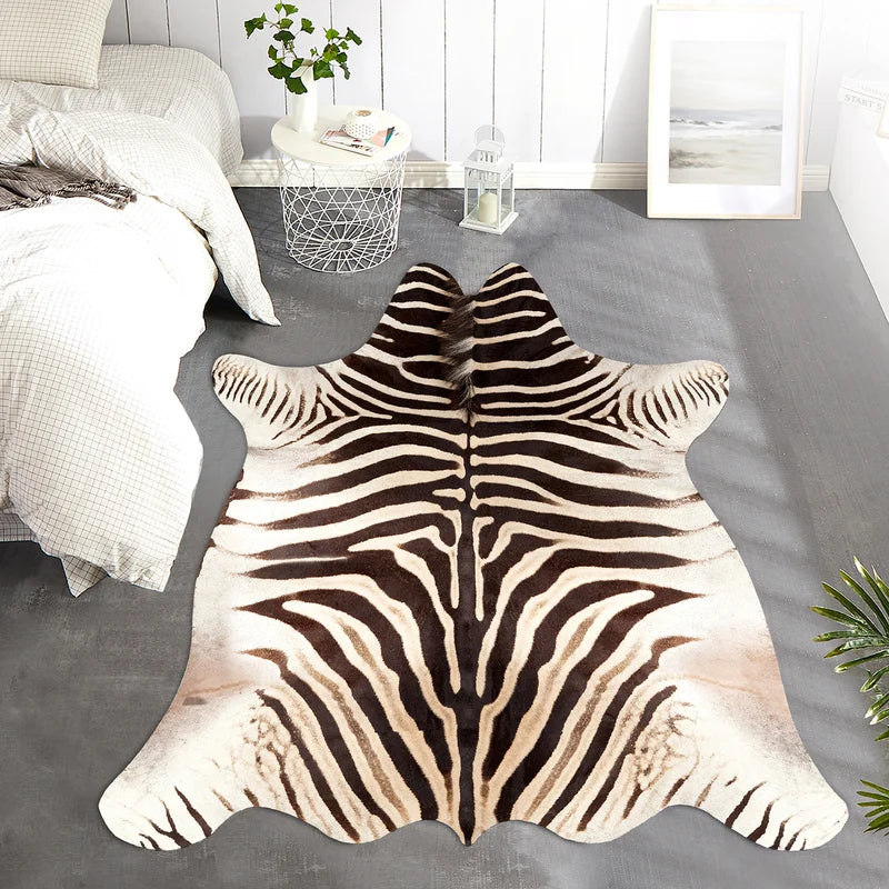 Non-Slip Zebra Print Area Rug Bohemian Style Living Room Carpet Floor Mat