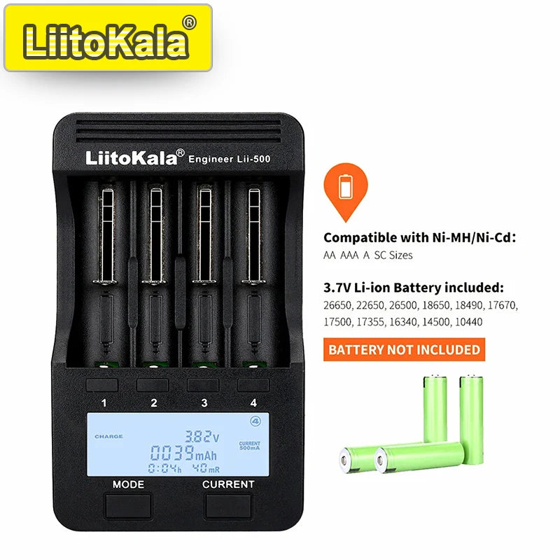Smart Battery Charger for 18650, AA, AAA, Ni-MH, Li-ion Batteries with LCD Display