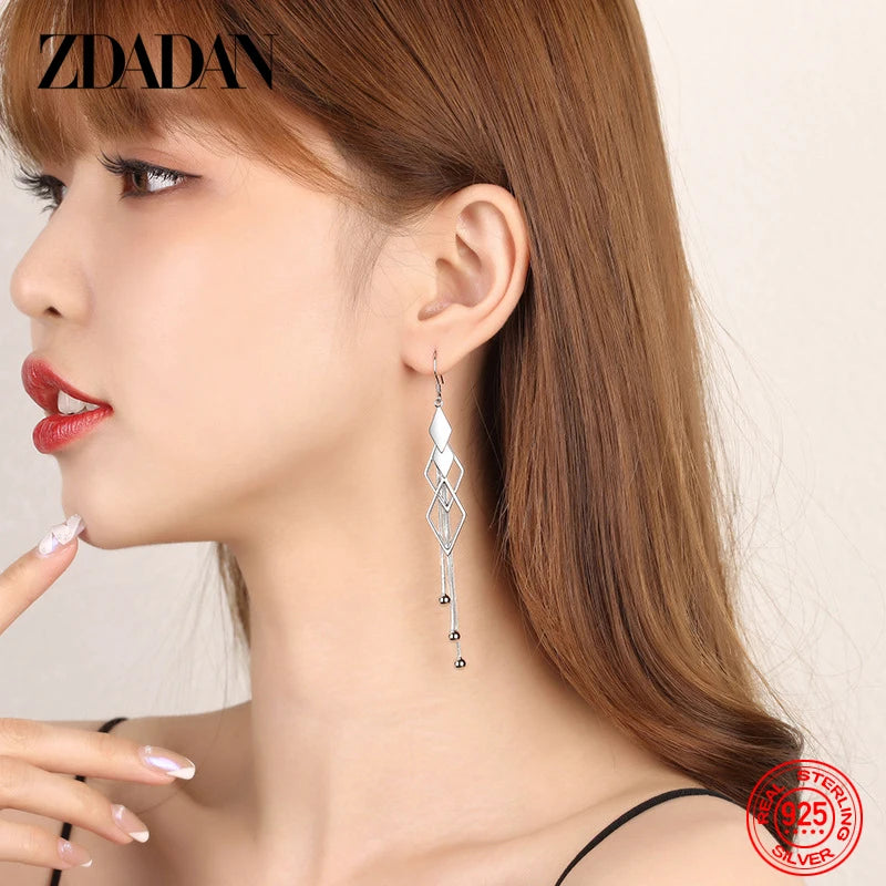 Sterling Silver Geometric Tassel Drop Earrings for Women Wedding Jewelry