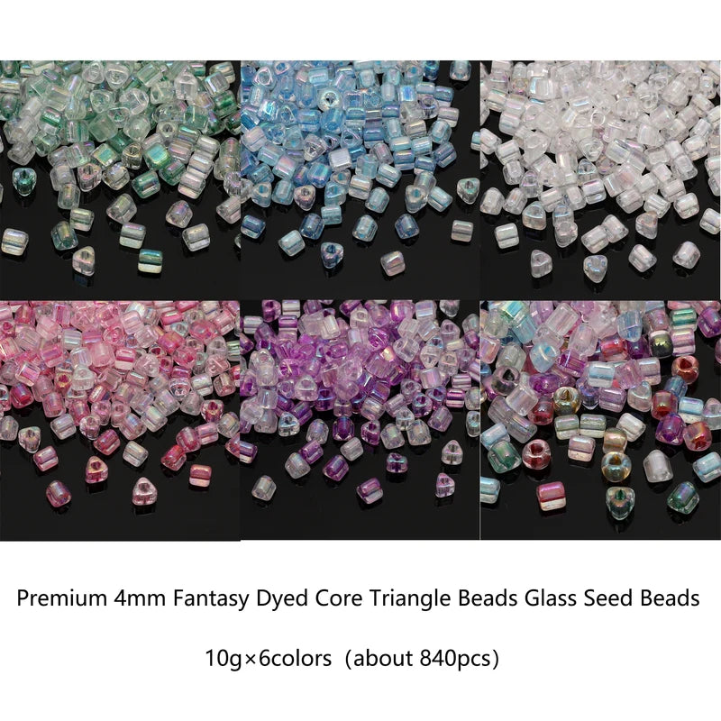 840pcs 4mm Colorful Glass Triangle Beads for Jewelry Making - DIY Craft Supplies