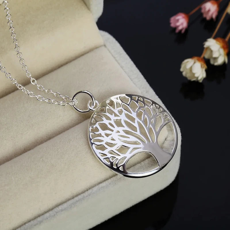 Sterling Silver Tree Charm Pendant Necklace for Women - Luxury Gift