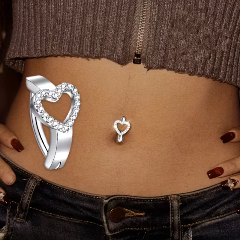 Heart Crystal Belly Button Ring for Women - Navel Barbell Body Jewelry