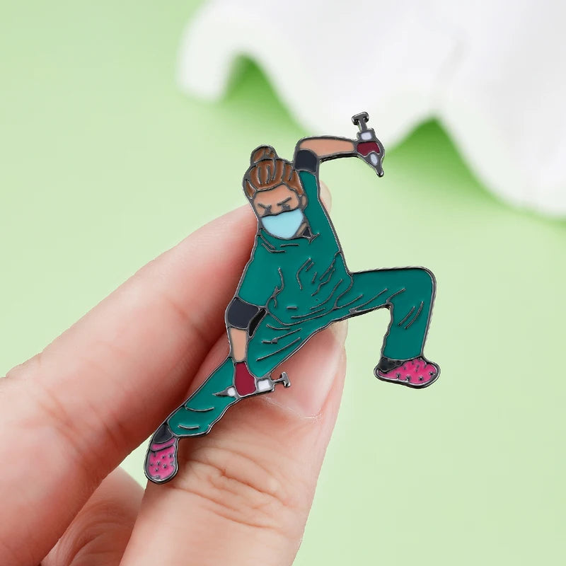 Funny Doctor Nurse Enamel Brooch Pin Medical Cartoon Badge Jewelry Gift