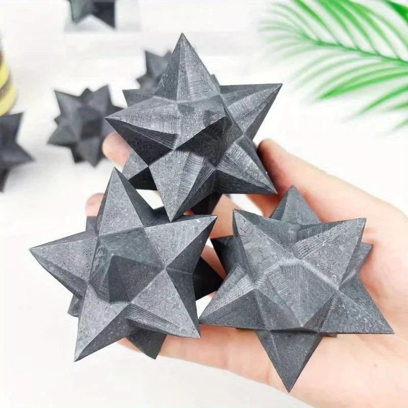Shungite Merkaba Mineral Geometric Home Decor - Hand Carved Bohemian Gift