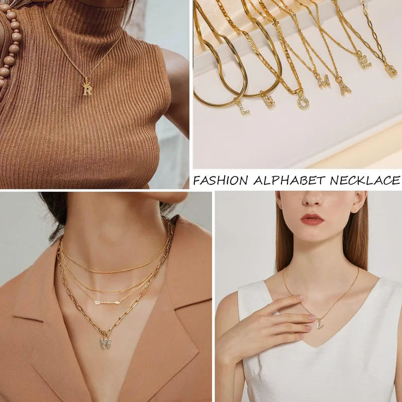 Initial Letter Necklace for Women with Zirconia Pendant - Gold, Silver, Rose & More