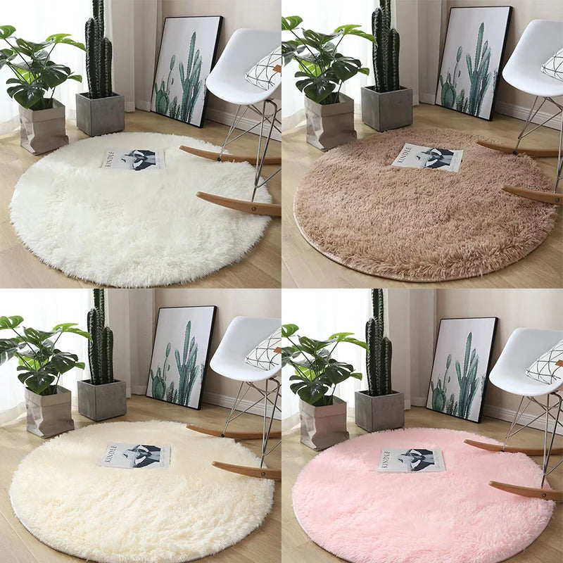 Plush Round Carpet for Living Room and Bedroom - Super Soft Fluffy Non-Slip Floor Mat
