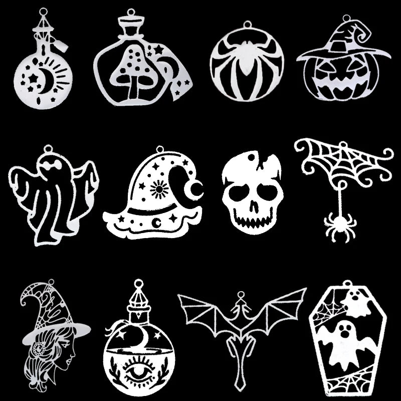 Halloween Charm Pendant Set for Jewelry Making - 3 Pcs Stainless Steel DIY Craft Jewelry Findings