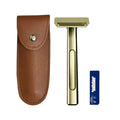 Safety Razor with Travel Leather Storage Bag - Double Edged Grooming Tool for Men